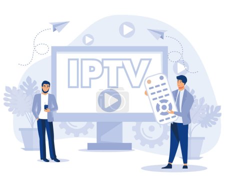 Illustration for IPTV concept. Internet protocol television. Smart multimedia technology.flat vector modern illustration - Royalty Free Image