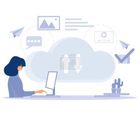 Illustration for Cloud software concept, SaaS technology, cloud computing security, cloud based engine, data protection, virtual application, flat vector modern illustration - Royalty Free Image