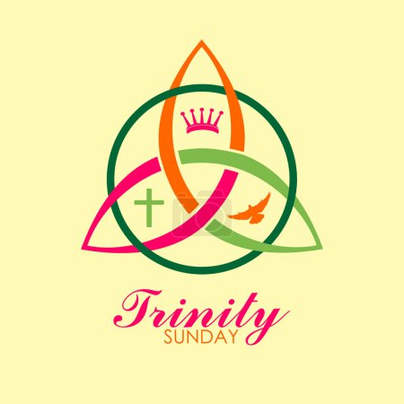 Dreifaltigkeitssonntag, farbiger Text religiöses Dreifaltigkeitssymbol, moderne Hintergrundvektorillustration für Poster, Karten und Banner
