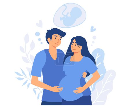 Ilustración de Mujer con problemas del sistema reproductivo sueña con el niño, pareja que sufre de infertilidad sueña con tener un bebé, vector plano ilustración moderna - Imagen libre de derechos