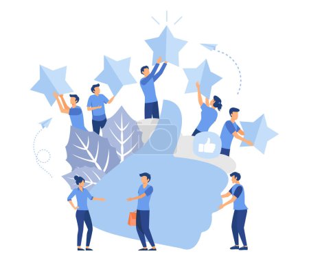 Illustration for Satisfactory rating concept, measurement of customer satisfaction and star rating, hand shows a class, flat vector modern illustration - Royalty Free Image