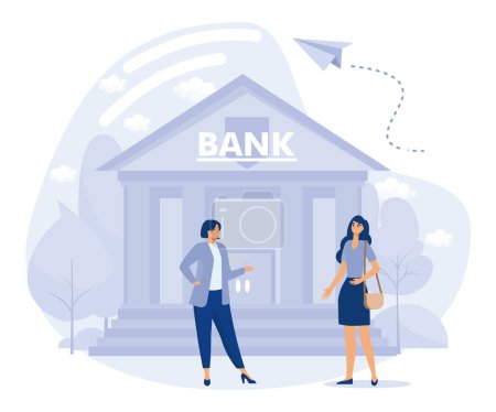 Illustration for Brick and mortar bank concept, Experienced bank personnel, bill payments, financial services, flat vector modern illustration - Royalty Free Image