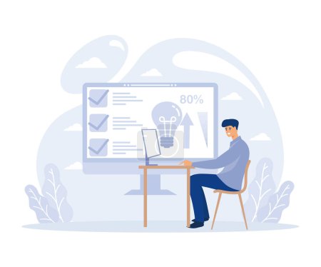Illustration for Worker Analyzing Performance Increasing Causes. Self-Improvement, Growth of Idea Generating, Problem Solving Capabilities, flat vector modern illustration - Royalty Free Image