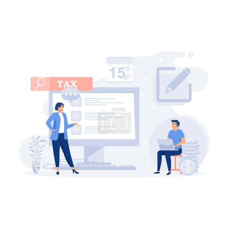 Illustration for Using tax calendar to filling tax declaration form online and with financial advisor. Taxation planning concept. flat modern vector illustration - Royalty Free Image