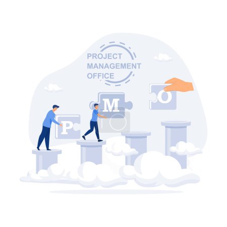 Téléchargez les illustrations : PMO - Project Management Office acronyme, business concept background, flat vector modern illustration - en licence libre de droit