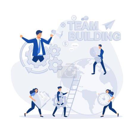 Ilustración de Concepto de team building. Grupo de personas se reúnen y trabajan juntos para obtener buenos resultados empresariales, vector plano ilustración moderna - Imagen libre de derechos