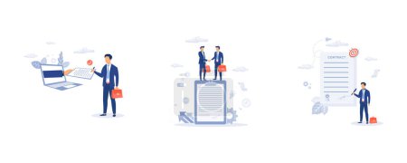 Illustration for Digital signature, people standing on a signed contract, Businessman signing a contract , set flat vector modern illustration - Royalty Free Image