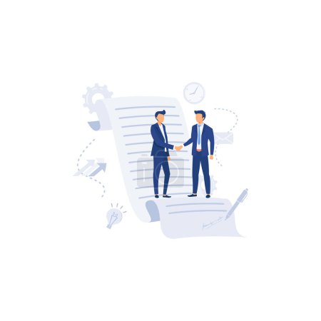Illustration for Business people standing on a signed contract, flat vector modern illustration - Royalty Free Image