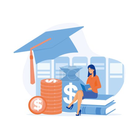 Ilustración de Educación financiera, Personajes estudiantiles que invierten dinero en educación y conocimiento. Gestión de las finanzas personales, vector plano ilustración moderna - Imagen libre de derechos