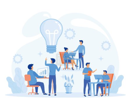 online assistant at work. promotion in the network. searching for new ideas solutions, working together in the company, brainstorming. flat vector modern illustration