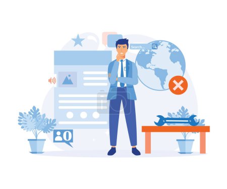 Illustration for Blog promotion mistake. Inefficient SEO optimization. Idea of search engine optimization for blog promotion. flat vector modern illustration - Royalty Free Image