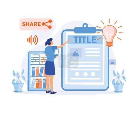 Illustration for Blog promotion guidance. How to attract the audience to your blog. social media marketing. flat vector modern illustration - Royalty Free Image