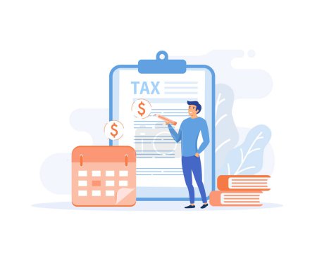 Illustration for Tax preparation concept, Corporate tax, taxable income, fiscal year, document preparation, payment planning, corporate accountancy, flat vector modern illustration - Royalty Free Image