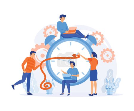 Illustration for Time Management Discipline. active group of people doing their daily routine productively to reach goal. flat vector modern illustration - Royalty Free Image