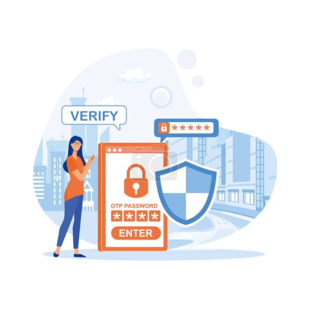 Authentification OTP Vérification sécurisée Mot de passe unique pour une transaction sécurisée lors du paiement numérique. illustration moderne vectorielle plate