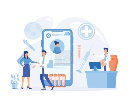 Illustration for Electronic healthcare. Patient health record, doctor helping people. flat vector modern illustration - Royalty Free Image