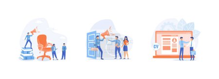 Illustration for Job seekers job applicants. Recruiting and human resources. Open vacancies. Open vacancy set flat vector modern illustration - Royalty Free Image