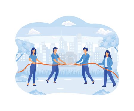 People in business competition. Man and woman pulling rope. flat vector modern illustration