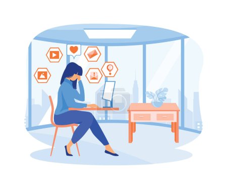 Overcoming overload, psychological well-being of employees, life dependent on gadgets, the influence of devices on the human brain. flat vector modern illustration