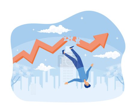 Economic downturn. Impact of the economic and financial crisis. graph falling down. financial collapse. Businessman falling from the red graph chart. flat vector modern illustration