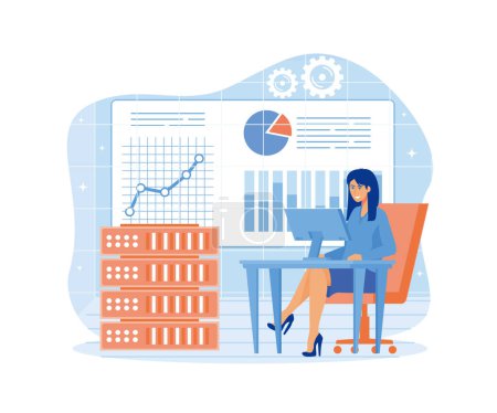Illustration for Analysis and data science concept. Big data, machine learning control, computer science. flat vector modern illustration . - Royalty Free Image