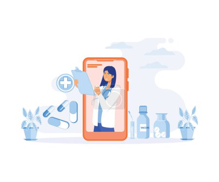 Smartphone screen with a female doctor. Online medical services, consultation and telemedicine concept. flat vector modern illustration