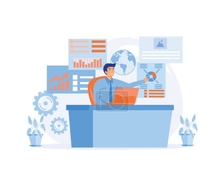 vector illustration of business, office workers are studying the infographic. flat vector modern illustration