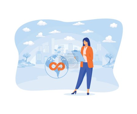 Women analyze about green energy, economic-industrial development and manufacturing concepts. flat vector modern illustration