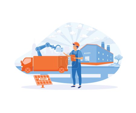 Engineer working with interactive interface. Smart industry, innovative manufacturing. flat vector modern illustration