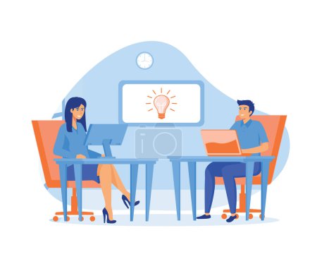 Online assistant at work. Manager at remote work, searching for new ideas solutions, working together in the company, brainstorming. flat vector modern illustration