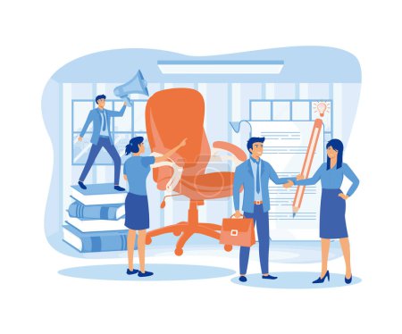 Illustration for Recruitment recruitment agency job seekers job applicants and office chair open vacancy. flat vector modern illustration - Royalty Free Image