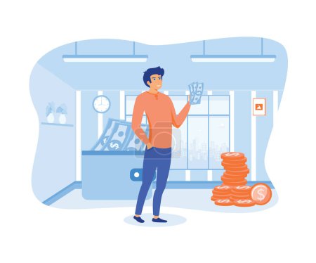 Salary payment concept. Man stands with a new income, received a salary. flat vector modern illustration