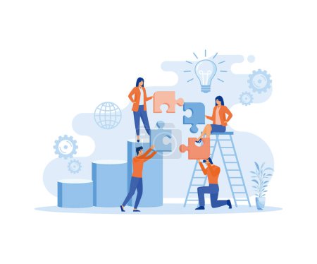 People with puzzle pieces. Team work, team building, corporate organization, partnership, problem solving, innovative business approach. flat vector modern illustration