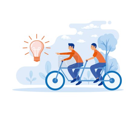 Geschäftsmann und Unternehmer Charaktere auf dem Fahrrad. Metapher kooperative Führung. flacher Vektor moderne Illustration
