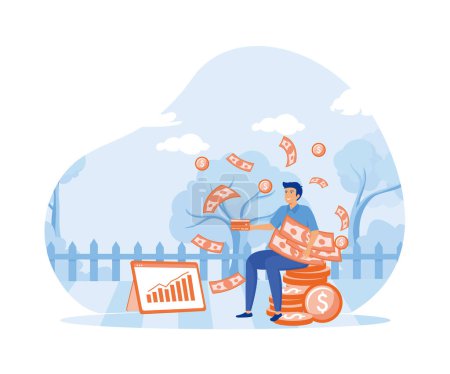 Salary Payment. Employee are happy receive a monthly salary, people calculating money, active income. flat vector modern illustration