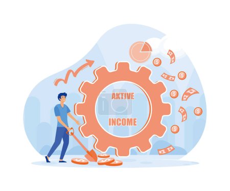 Active income. Man works, earns salary at paid job. flat vector modern illustration