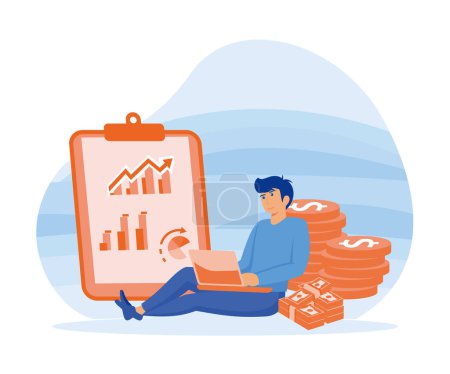 Active income. Male employee planning profit making strategy.flat vector modern illustration