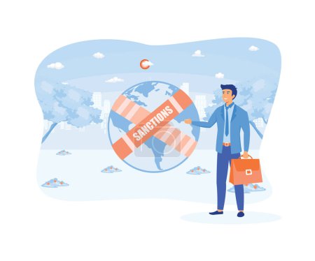 World economic sanctions, forcing countries to comply with international law by limiting or stopping trade concepts. flat vector modern illustration