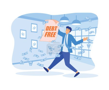 Businessman with debt free letter. flat vector modern illustration