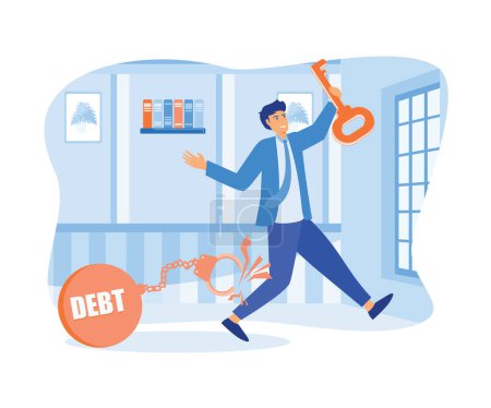 Schuldenfrei oder Freiheit zur Rückzahlung von Schulden, Darlehen oder Hypotheken, Lösung des Finanzproblems. flacher Vektor moderne Illustration