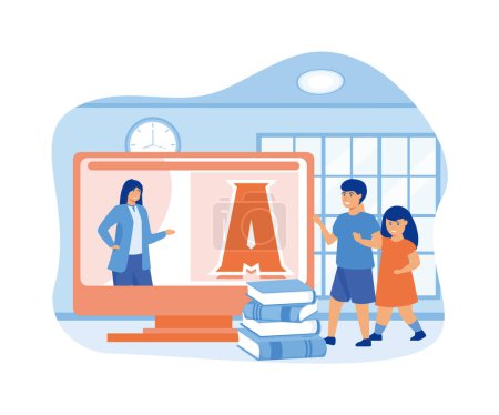 Cursos de educación infantil en línea. Juegos preescolares en línea gratis, educación en el hogar. vector plano ilustración moderna