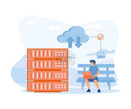 Concept de stockage Cloud. Stockage hébergé numérique, sécurité des bases de données, service d'infrastructure de données, cloud. illustration moderne vectorielle plate