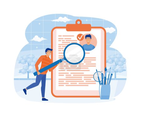 Reading CV and giving job candidate review. Job recruitment process concept. flat vector modern illustration