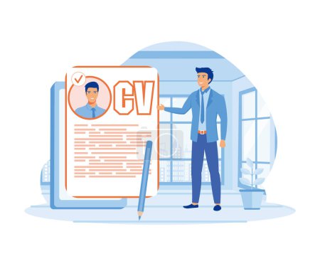 Illustration for Job recruitment process, Searching job candidate and reading CV. Character applying for work position. flat vector modern illustration - Royalty Free Image