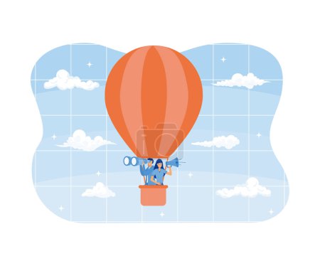 Rekrutierungsprozess, Hr Manager, die mit dem Luftballon fliegen, Job Rekrutierungskonzept. flacher Vektor moderne Illustration