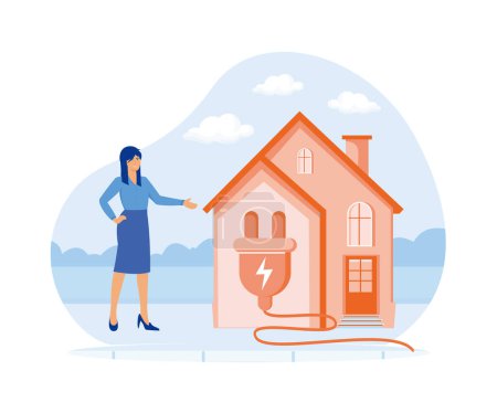 Energy consumption concept. Women use Energy Consumption in the household. flat vector modern illustration