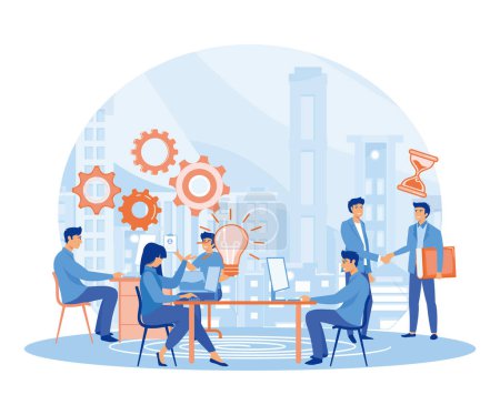 Business Idea concept. Online assistant at work. promotion in the network. manager at remote work, searching for new ideas solutions, working together in the company. flat vector modern illustration