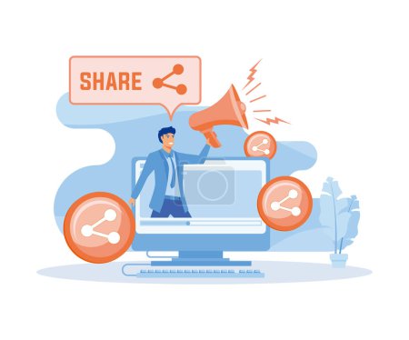 Blog promotion mistake. Social media post sharing active forcing. Digital advertising, social media marketing. flat vector modern illustration