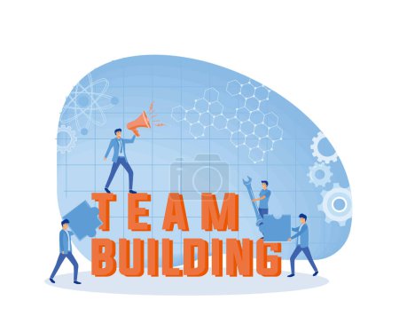 Team building concept. Group of people gather and work together to get good business results. Idea of communication and cooperation. flat vector modern illustration