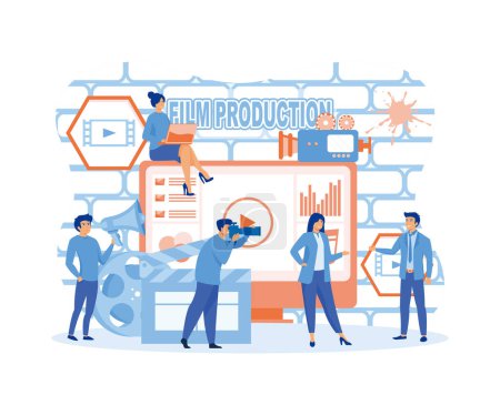 Film Production concept, people in the studio making a film, filmmaking online course can use for, landing page. flat vector modern illustration